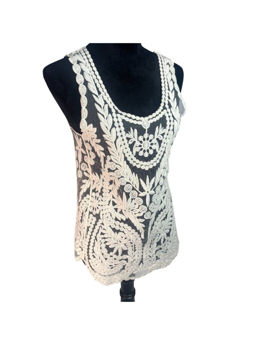 Pins & Needles Urban Outfitters Crochet Mesh Tank Top Cream Boho Medium